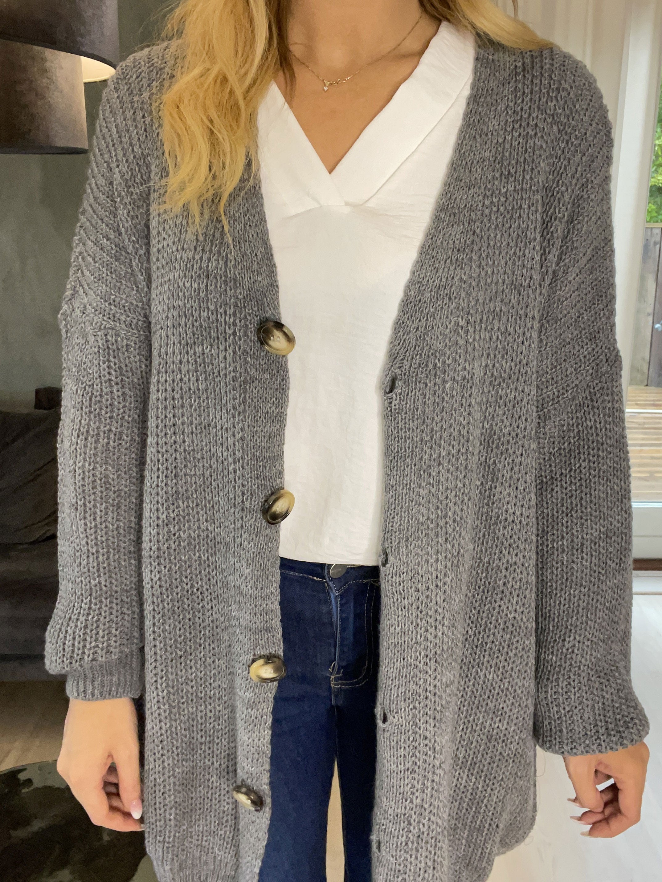 Millymy - Strikcardigan med store knapper